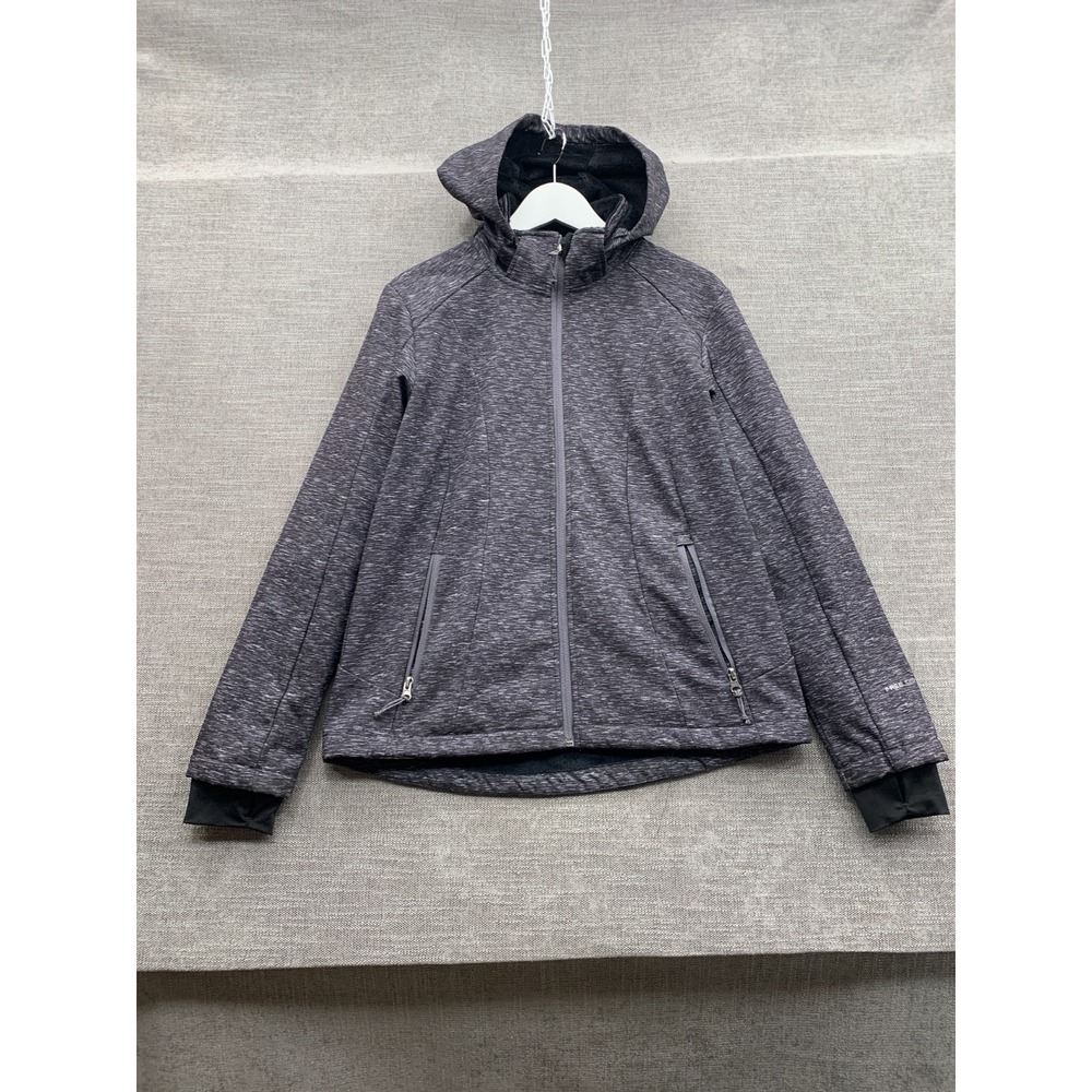 Free Country Hooded Jacket Womens Large Gray Fleece Lined Stretch Full Zip